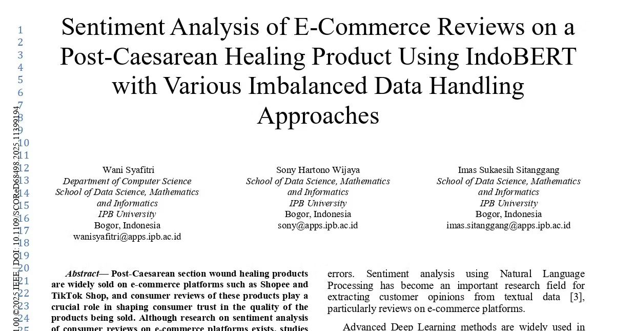 Sentiment Analysis of E-Commerce Reviews on a Post-Caesarean Healing Product Using IndoBERT with Various Imbalanced Data Handling Approaches